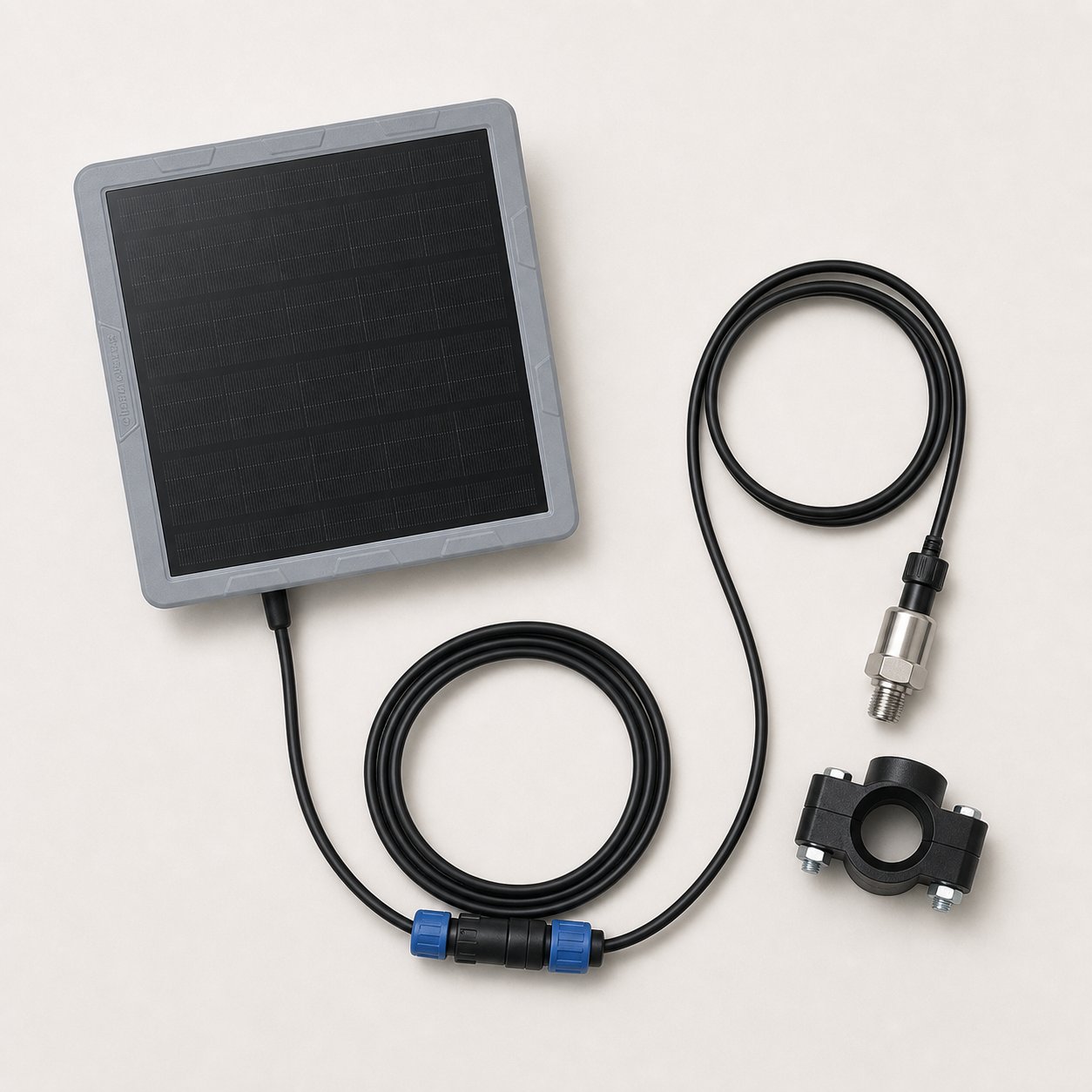 Farm-Mesh water pressure sensor kit with solar panel and clamp